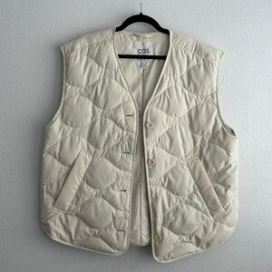 COS V-neck Oversized Quilted Down Vest in White (Missing 1 Button)
